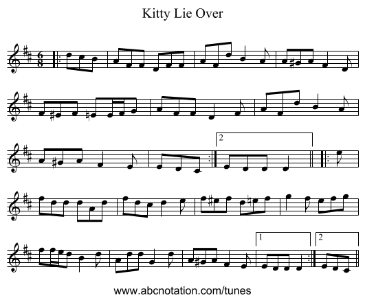 Kitty Lie Over - staff notation