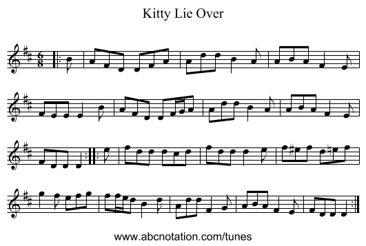 Kitty Lie Over - staff notation