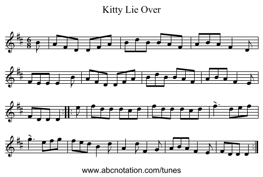 Kitty Lie Over - staff notation