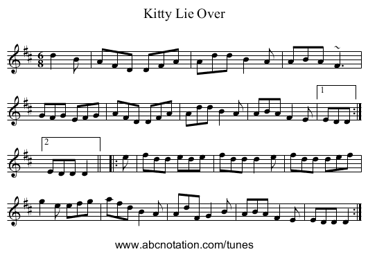 Kitty Lie Over - staff notation