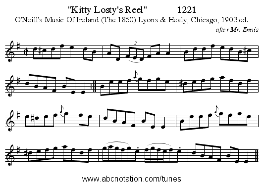Kitty Losty's Reel            1221 - staff notation