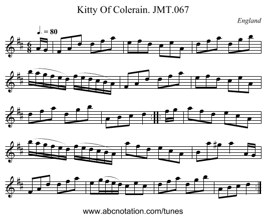 Kitty Of Colerain. JMT.067 - staff notation