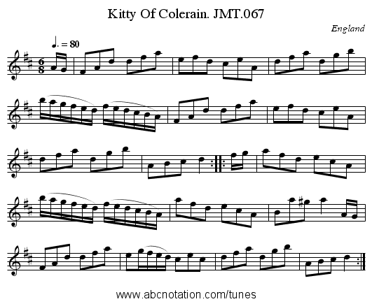 Kitty Of Colerain. JMT.067 - staff notation