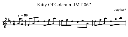 Kitty Of Colerain. JMT.067 - staff notation