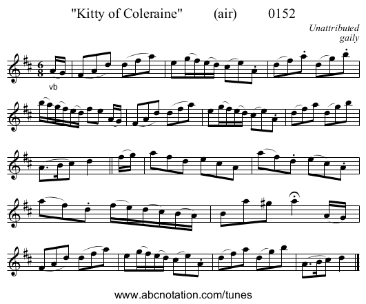 Kitty of Coleraine (air) 0152 - staff notation