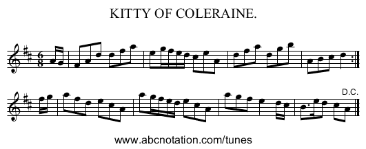 KITTY OF COLERAINE. - staff notation