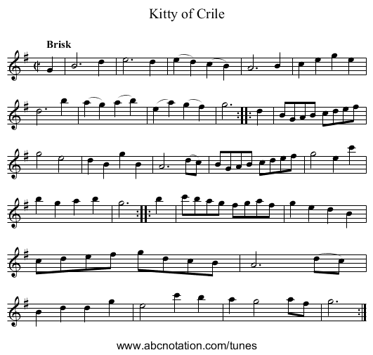 Kitty of Crile - staff notation