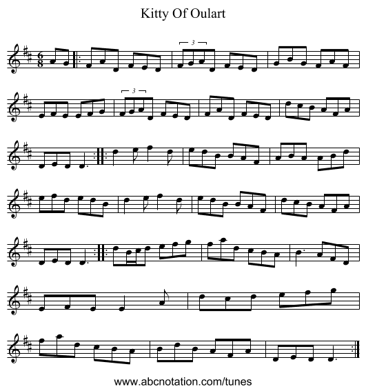 Kitty Of Oulart - staff notation