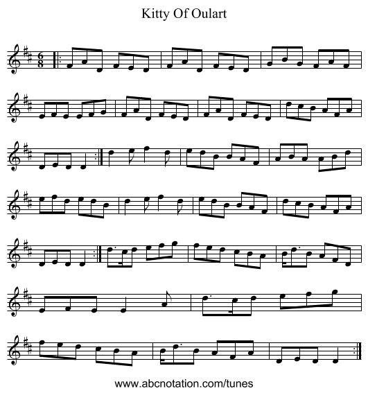 Kitty Of Oulart - staff notation