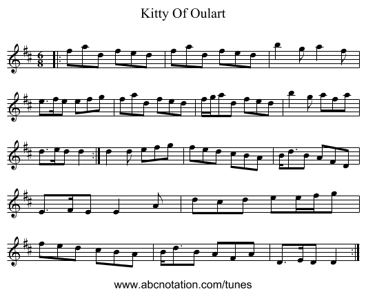 Kitty Of Oulart - staff notation