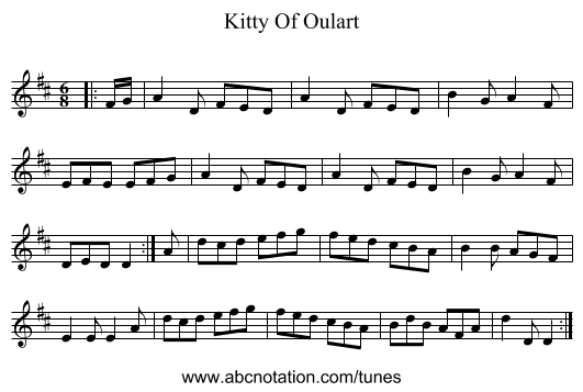 Kitty Of Oulart - staff notation