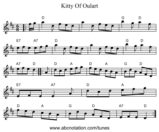 Kitty Of Oulart - staff notation