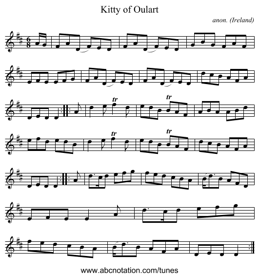 Kitty of Oulart - staff notation