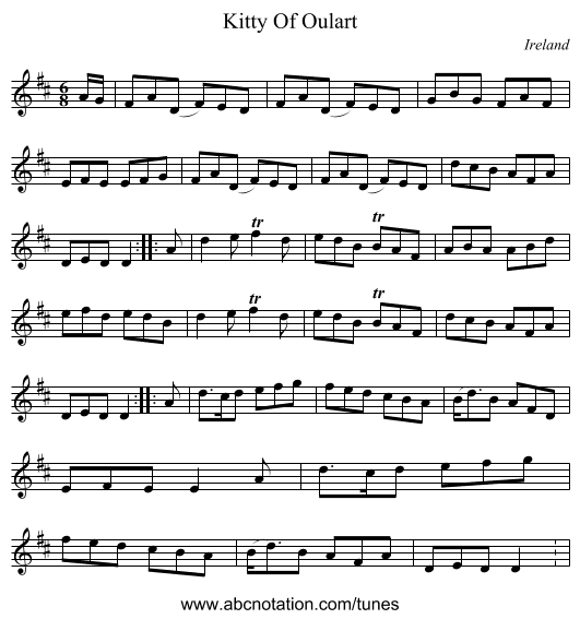 Kitty Of Oulart - staff notation