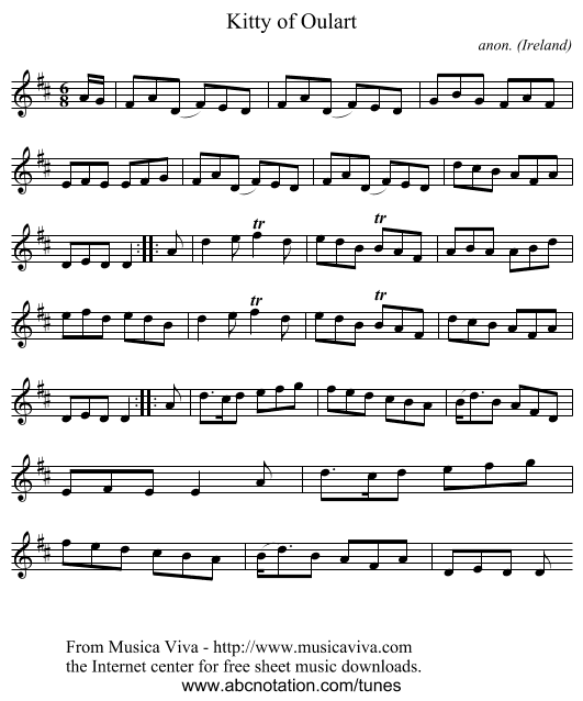 Kitty of Oulart - staff notation