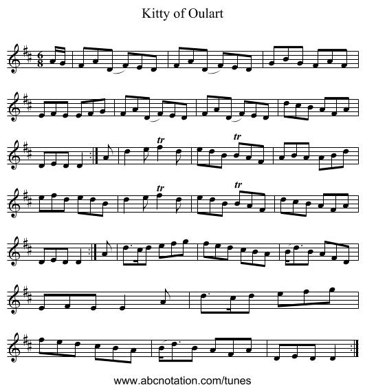 Kitty of Oulart - staff notation