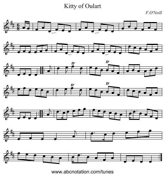 Kitty of Oulart - staff notation