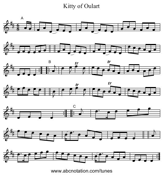 Kitty of Oulart - staff notation