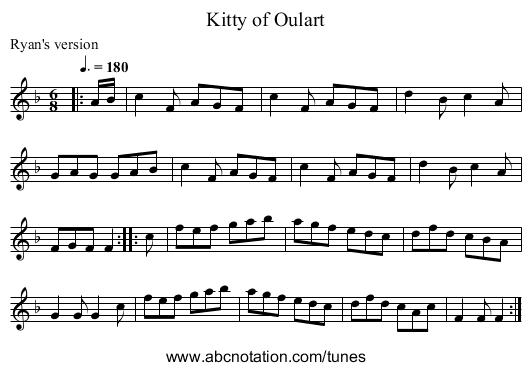 Kitty of Oulart - staff notation