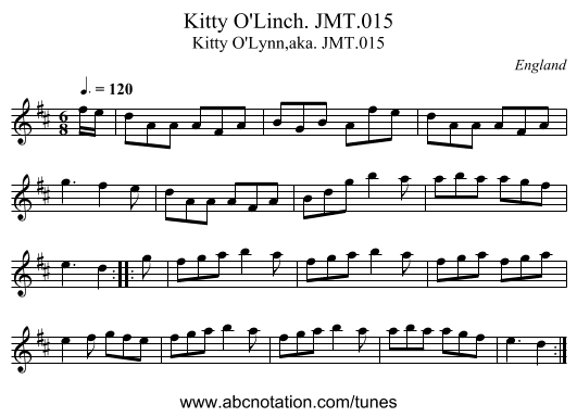 Kitty O'Linch. JMT.015 - staff notation