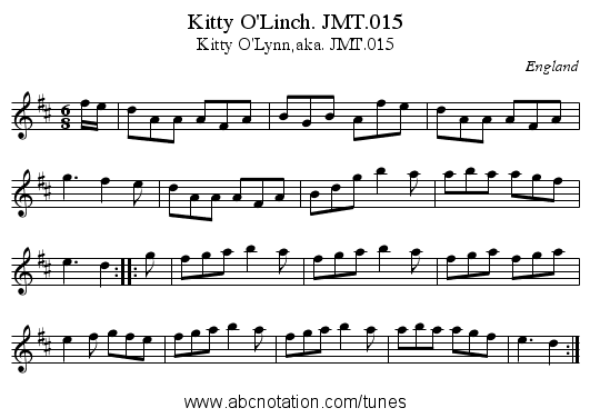 Kitty O'Linch. JMT.015 - staff notation