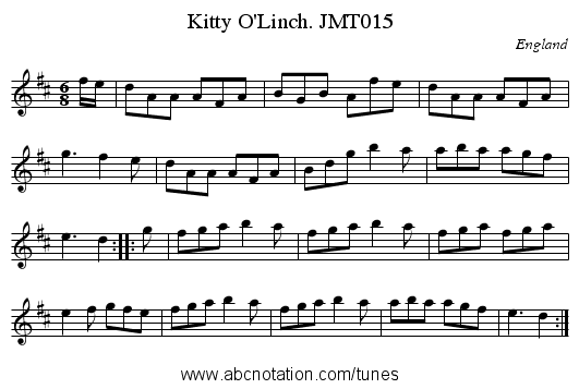 Kitty O'Linch. JMT015 - staff notation
