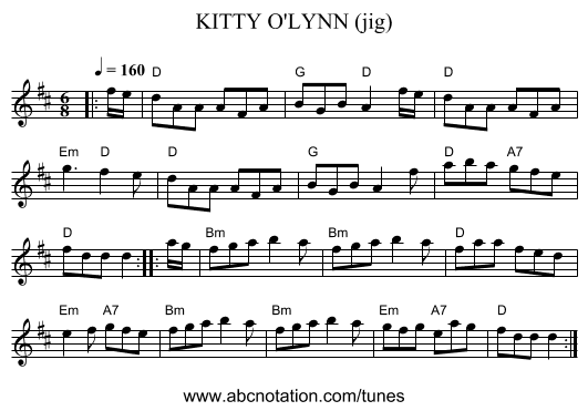 KITTY O'LYNN (jig) - staff notation