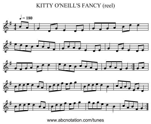 KITTY O'NEILL'S FANCY (reel) - staff notation