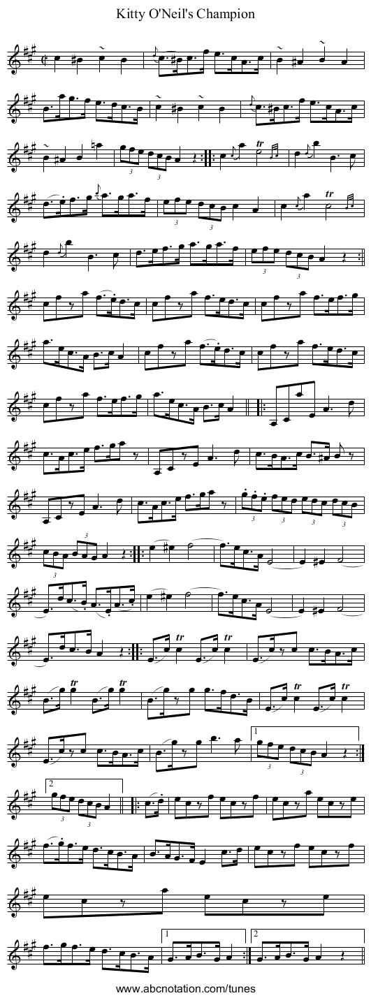 Kitty O'Neil's Champion - staff notation