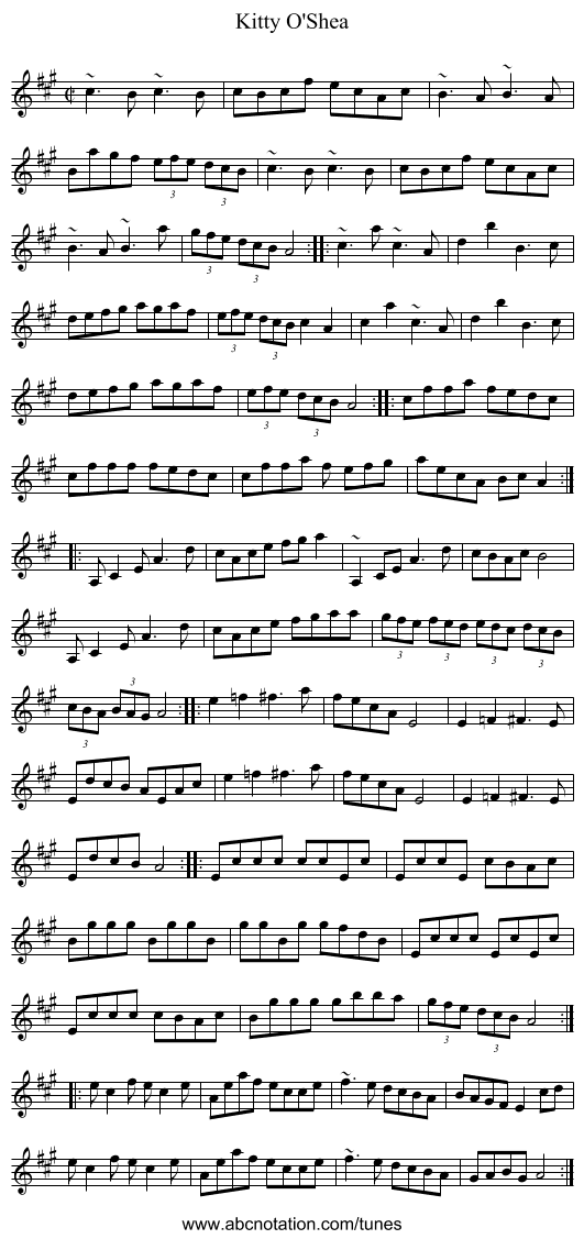 Kitty O'Shea - staff notation