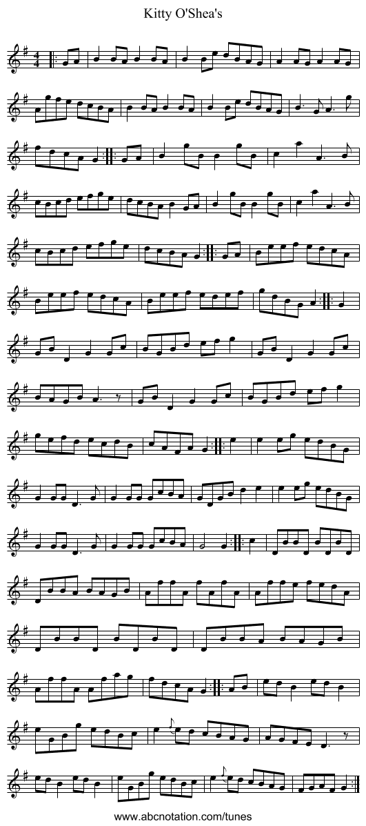 Kitty O'Shea's - staff notation