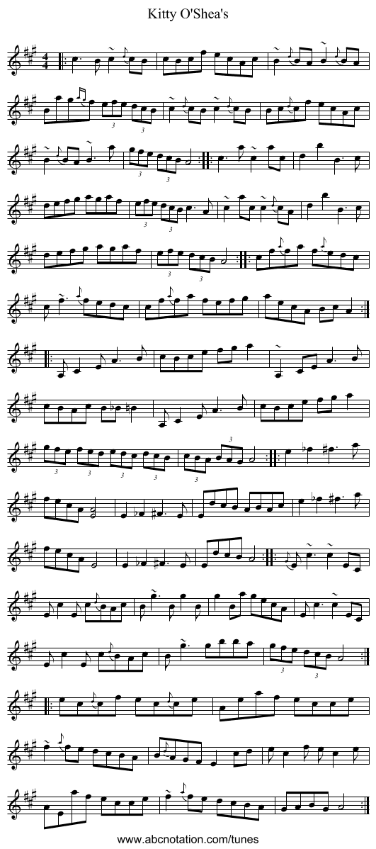 Kitty O'Shea's - staff notation