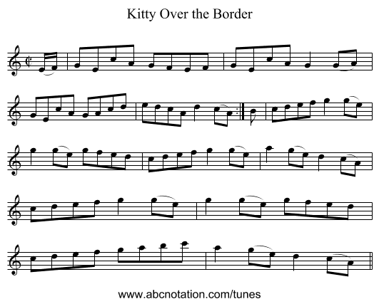 Kitty Over the Border - staff notation