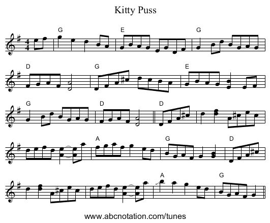 Kitty Puss - staff notation