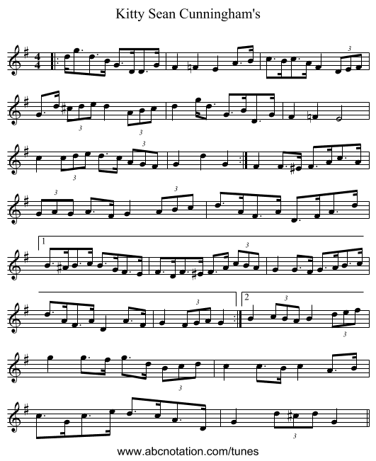 Kitty Sean Cunningham's - staff notation