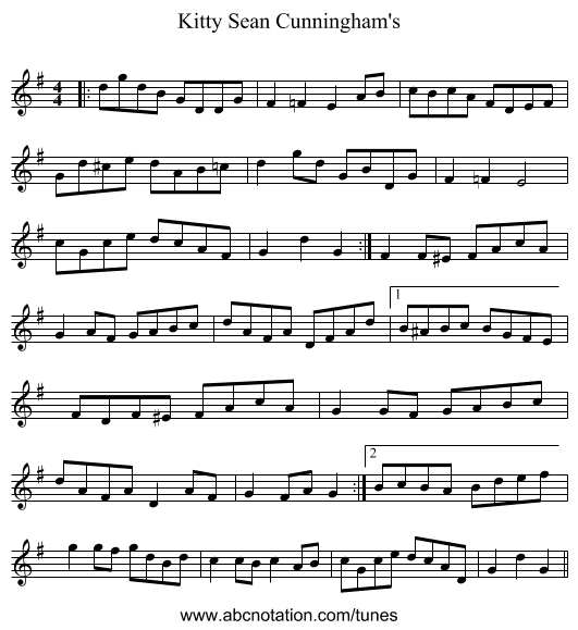 Kitty Sean Cunningham's - staff notation