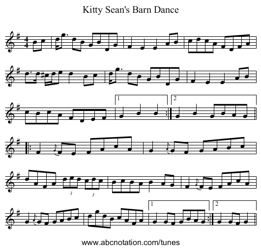 Kitty Sean's Barn Dance - staff notation