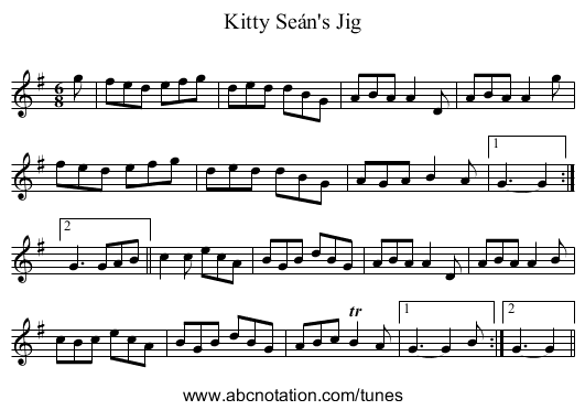 Kitty Seán's Jig - staff notation