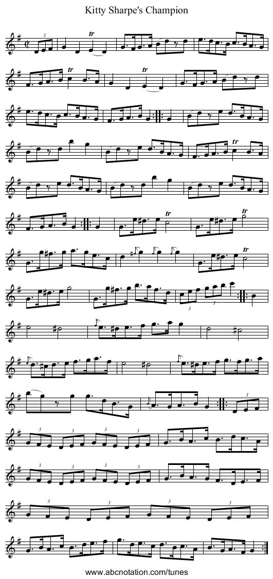 Kitty Sharpe's Champion - staff notation