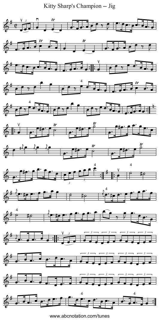 Kitty Sharp's Champion -- Jig - staff notation