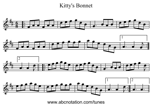 Kitty's Bonnet - staff notation