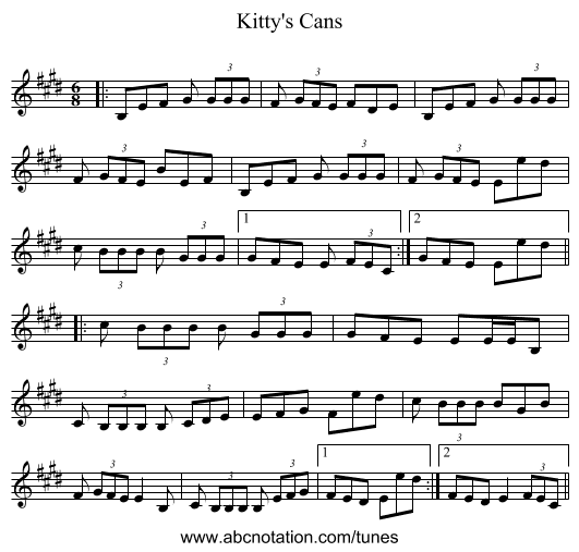 Kitty's Cans - staff notation