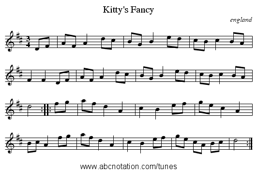 Kitty's Fancy - staff notation