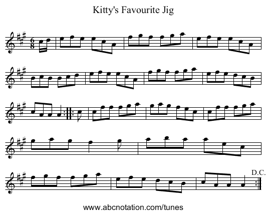Kitty's Favourite Jig - staff notation
