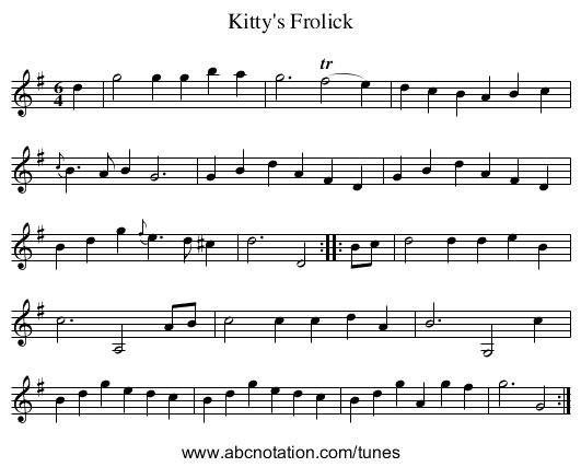 Kitty's Frolick - staff notation