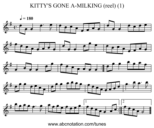 KITTY'S GONE A-MILKING (reel) (1) - staff notation