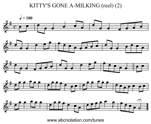 KITTY'S GONE A-MILKING (reel) (2) - staff notation