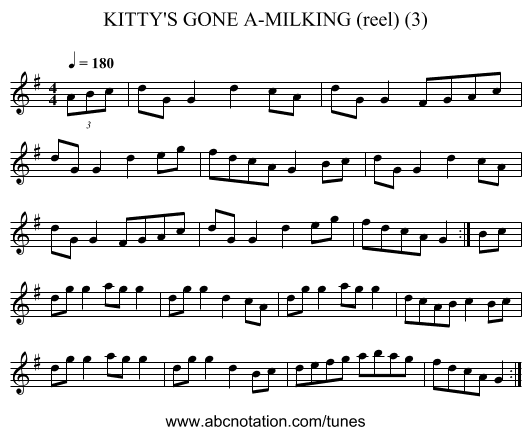 KITTY'S GONE A-MILKING (reel) (3) - staff notation