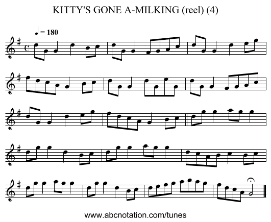 KITTY'S GONE A-MILKING (reel) (4) - staff notation