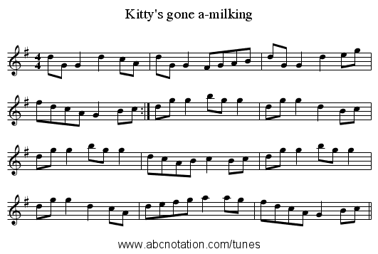 Kitty's gone a-milking - staff notation